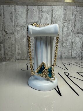 Gold Chain Necklace with Blue Butterfly Pendant